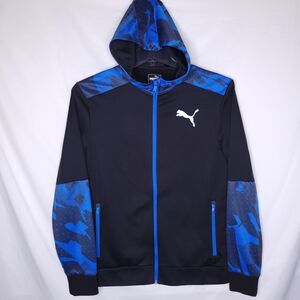 Puma Hoodie Mens Medium Fleece Black, Blue Full Zip Warm Cell